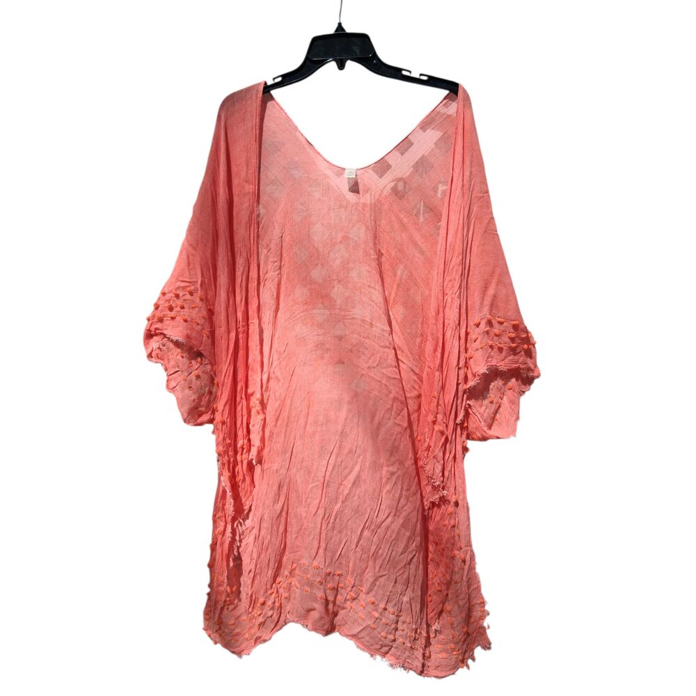 Cato Coral Pink Kimono Wrap - Pom Pom Trim - One Size OS